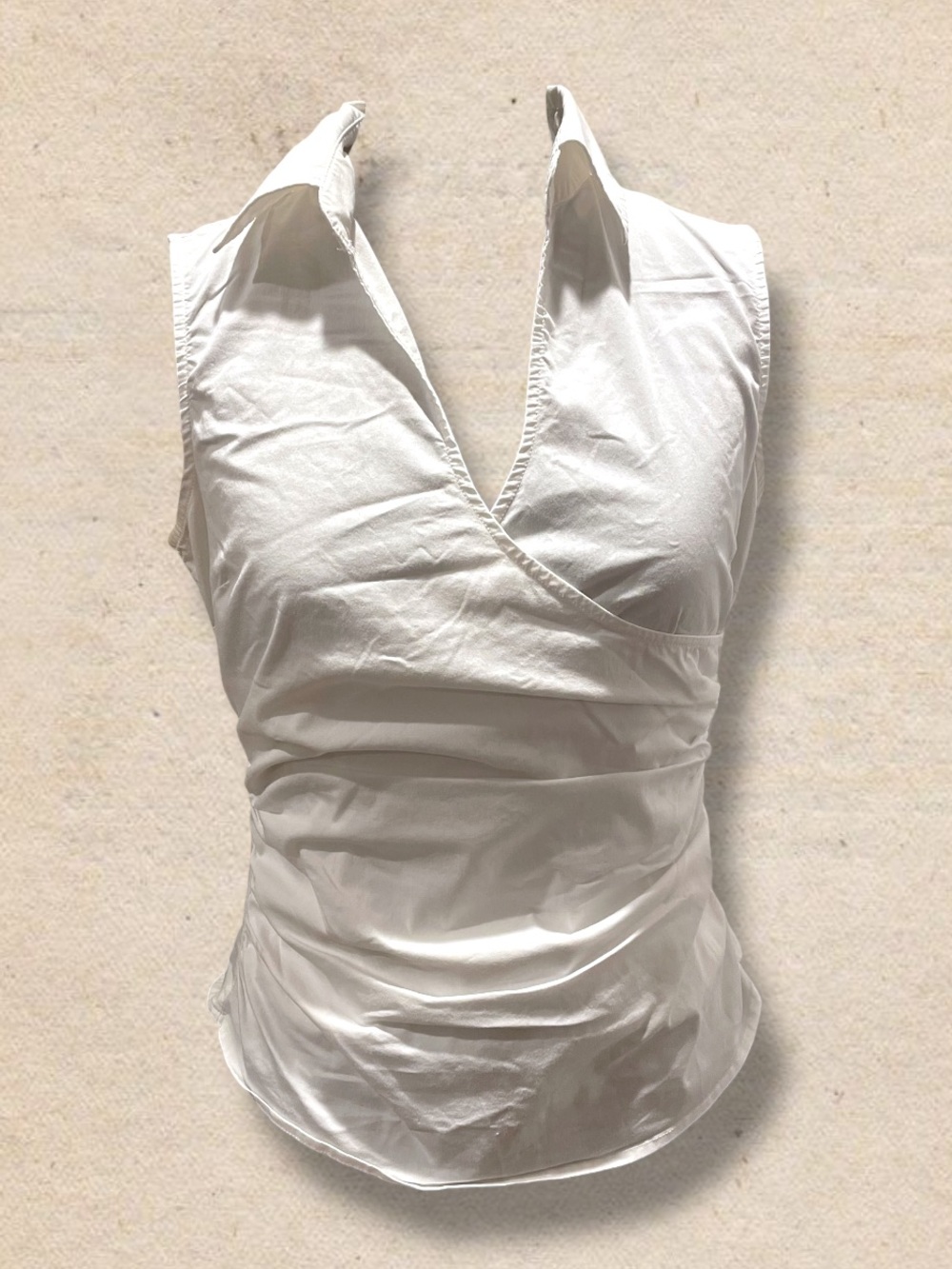 Cotton Express Women’s stretch White Sleeveless Wrap V-Neck Top